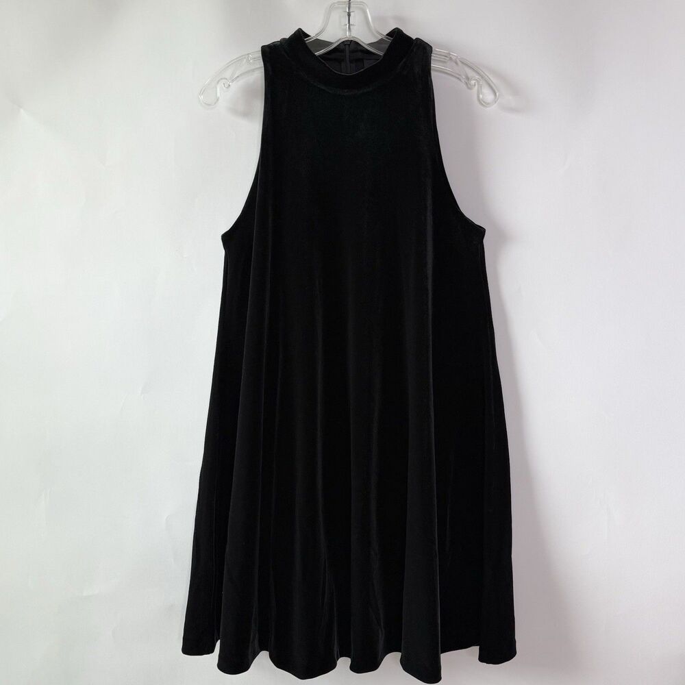 CYNTHIA ROWLEY Women's Size Small Sleeveless Black Velvet High Neck Swing Dress
